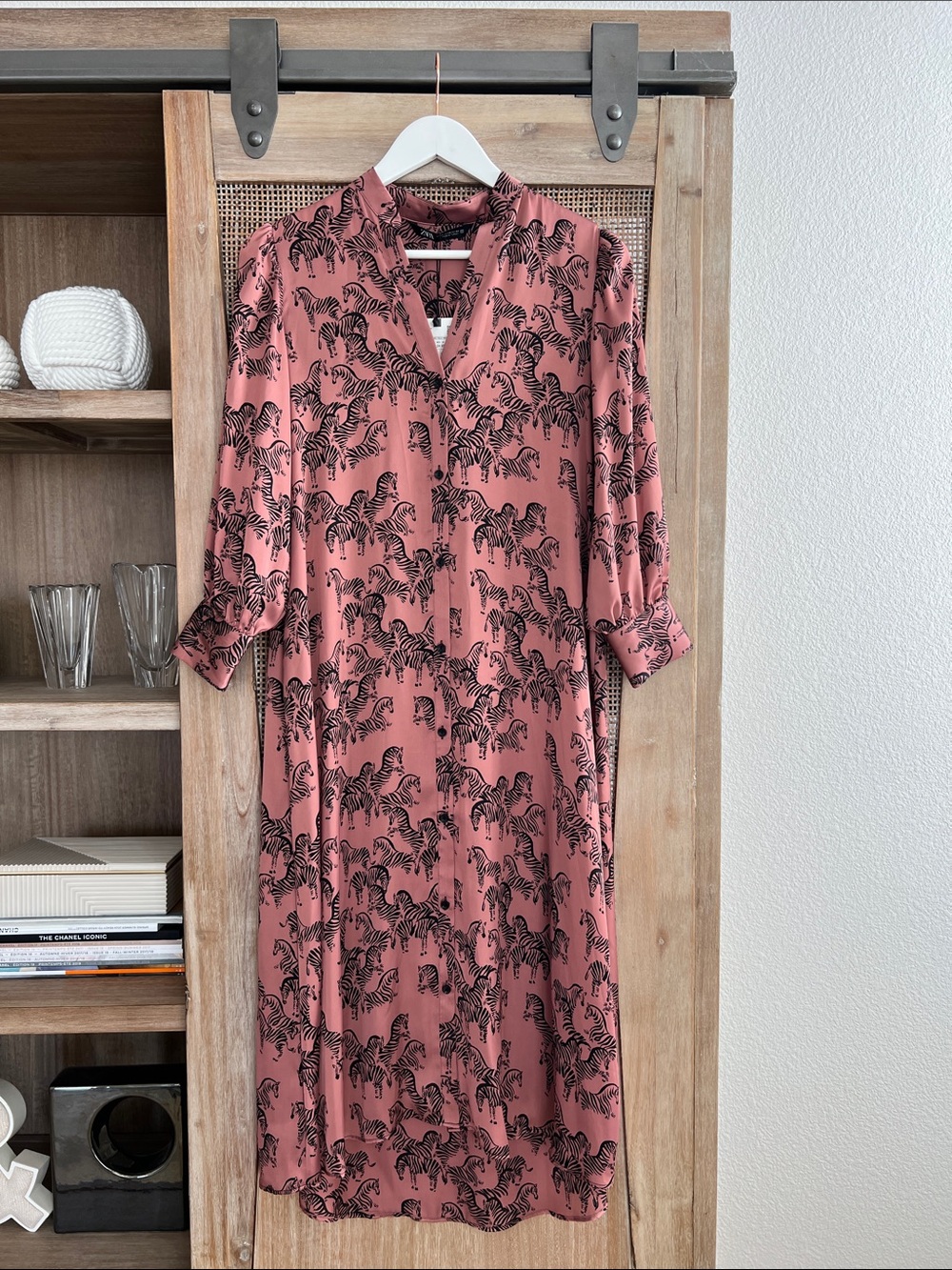 Zara Rust-Brown Zebra Print Maxi Shirt Dress with Brown Belt - Picture 3 of 6